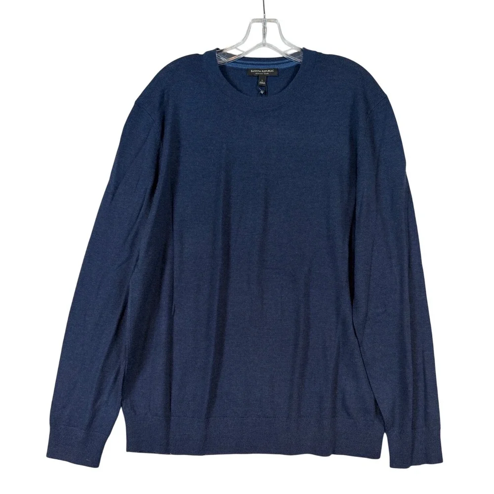 Banana Republic Mens Merino Wool Crewneck Sweater Navy Blue •L• Layering Casual